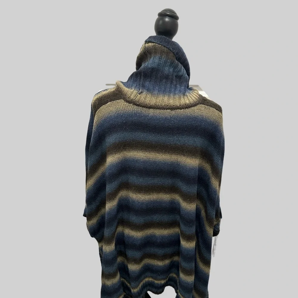 Striped Cowl Neck Sweater - Blue and Brown - Picture 7 of 15